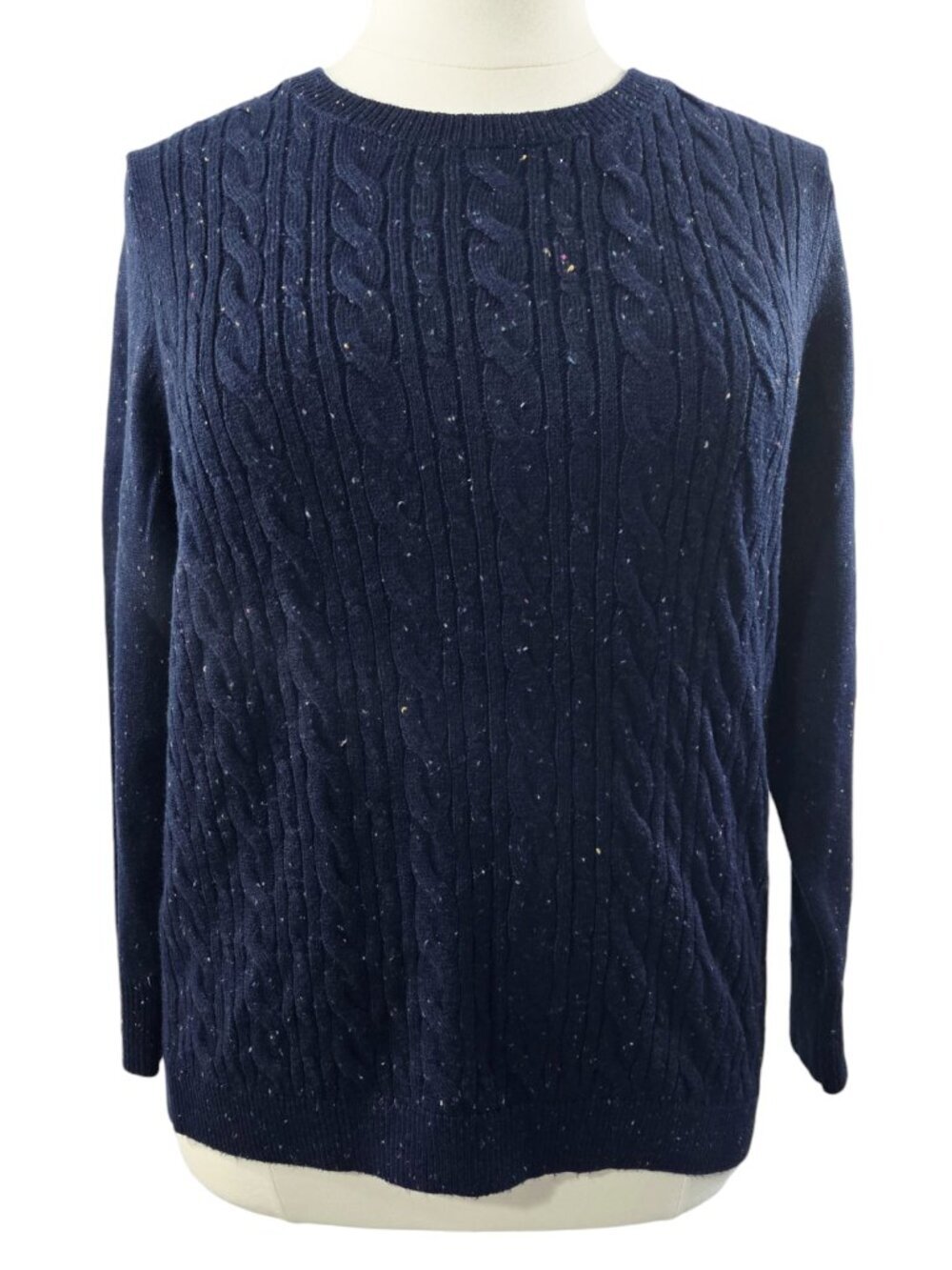 Talbots NWT Navy Blue Confetti Speckled Cable Knit Crew Neck Sweater